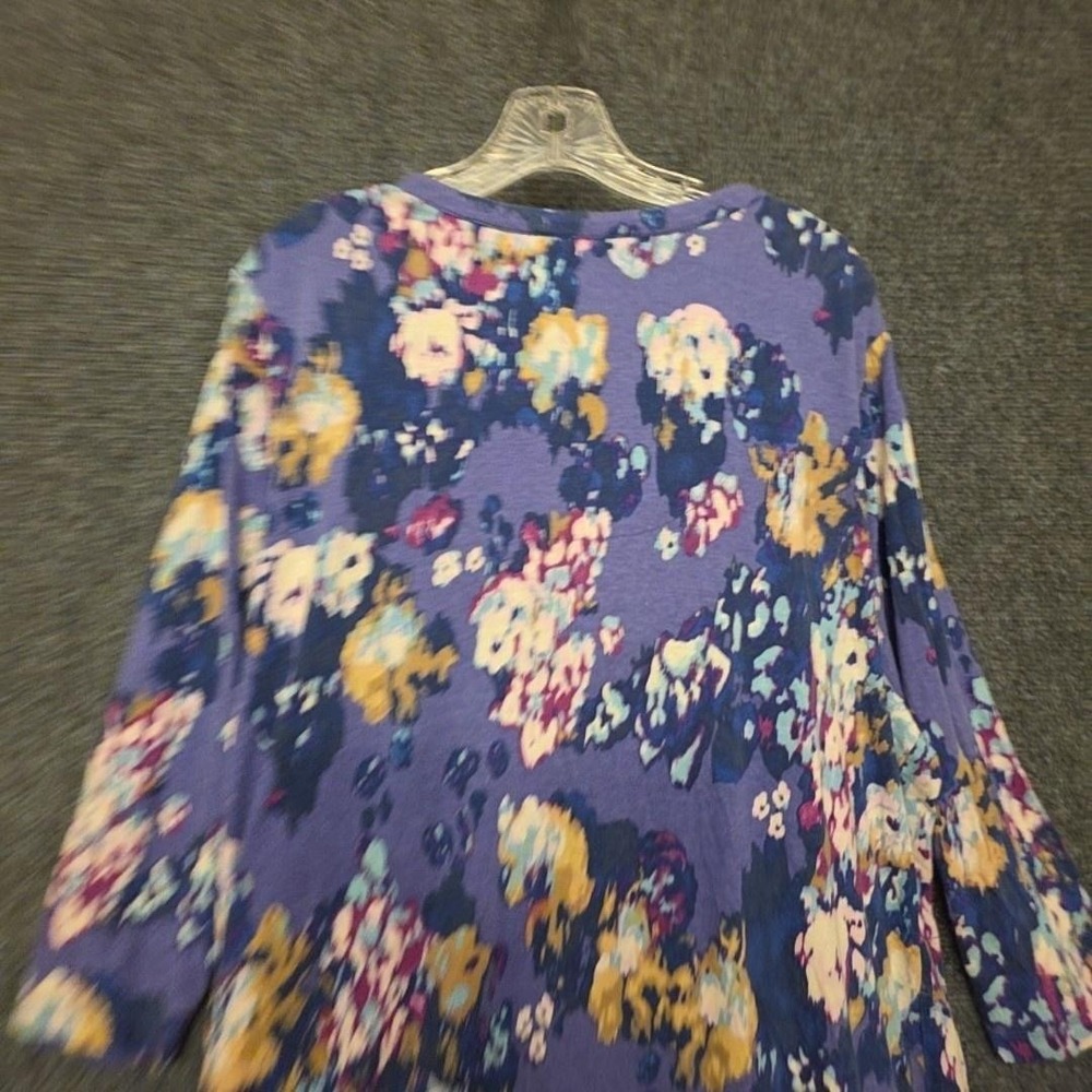 Stan Herman Gown Womens XL Purple Floral Jersey Kaftan Zip Front 3/4 Sleeve - Picture 10 of 12